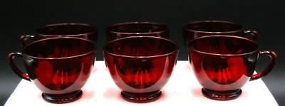 Vintage Anchor Hocking Footed Cups Set of 6 Royal Ruby Red Glass Tea/Punch - Image 1 of 4