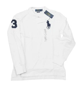 Polo Ralph Lauren Boys White Big Pony Classic Fit Mesh Long Sleeve Polo Shirt - Picture 1 of 3