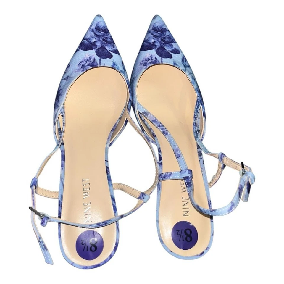 Nine West Rillas Floral Slingback Pumps Heels 2.5” SIZE 8.5 BLUE - Image 1 of 4