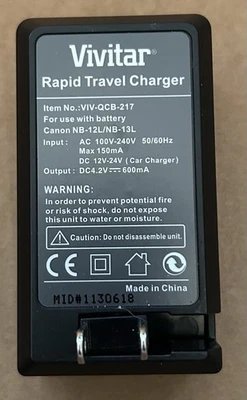 Vivitar Battery Charger VIV-QCB-217 For Canon Powershot Tested And Working - Image 1 of 4