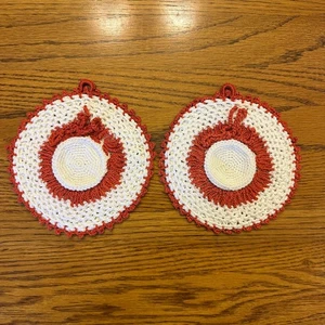 Porta Ollas Sombrero Vintage, Rojo y Blanco, Juego de 2 - Imagen 1 de 4