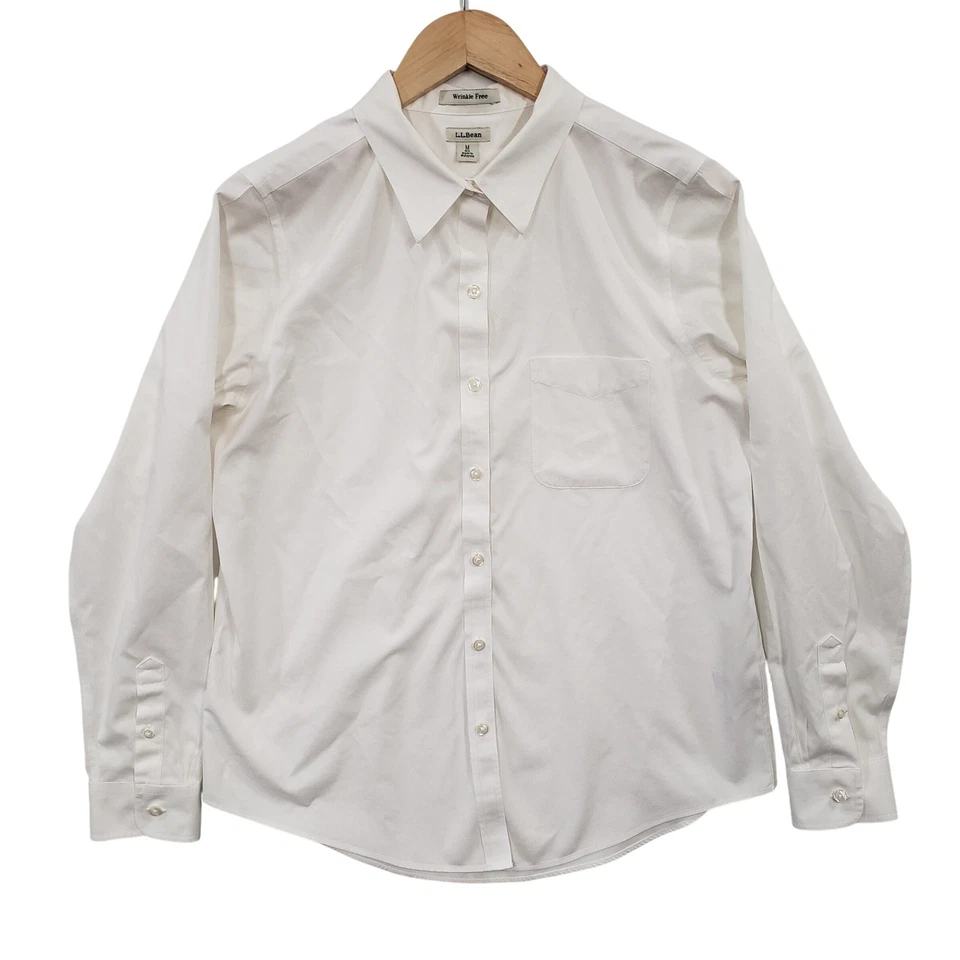 Camisa LL Bean Para Hombres Blanca Sin Arrugas Manga Larga Con Botones Talla M Foto 1 de 4