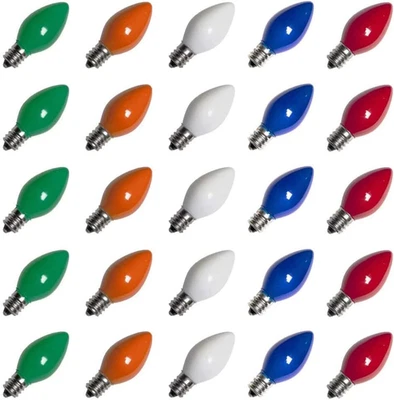 25 Pack C7 LED Multicolor Christmas Replacement Light Bulbs, C7 Vintage Multico - Image 1 of 4