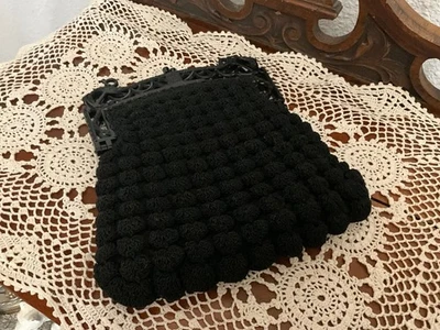Vintage Black Evening Bag Purse Crotched READ - Image 1 of 4