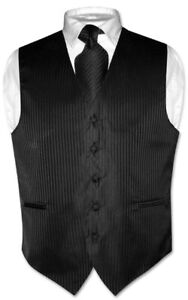 Men's Dress Vest & NeckTie Color Vertical Striped Design Neck Tie Set for Suit