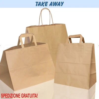 BORSA SHOPPER SACCHETTO TAKE AWAY DI CARTA MANICO PIATTINA AVANA - Immagine 1 di 3