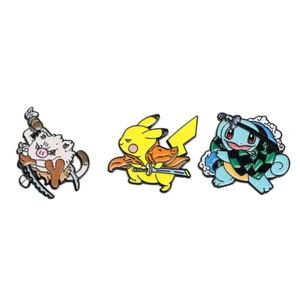 3er Set Samurai Pokémon Pin Anstecker Demon Slayer Pikachu Bulbasur Mankey Geschenk UK - Bild 1 von 6