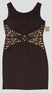 NWT $168 Donna Ricco Size 4 Black Lined Sleeveless Sheath Dress with Lace Waist - Picture 1 of 10