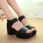 Fashion Women Ankle Strap Peep Toe Sandals Mid Heel Chunky Platform Casual Shoes