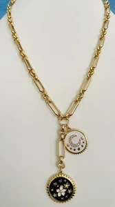 Collar de cadena con clip mixto flor de Lariat esmalte medallón mediodía encanto - Imagen 1 de 2