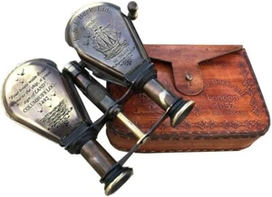 Case Monocular Leather Binocular Brass Vintage Antique Telescope Spyglass Gift - Picture 1 of 3