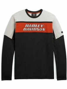 New Harley-Davidson Mens Colorblock Panel Long Sleeve T-Shirt 98776-20VM - Large - Picture 1 of 2