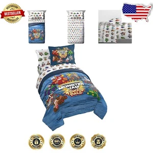 Official Monster Jam Twin Bed Set - Comforter, Sheets & Pillows - All-in-One - Picture 1 of 9