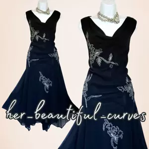 JACQUES VERT BLACK EMBROIDERED BEADED EVENING OCCASION PARTY DRESS SIZE 22 - Picture 1 of 8