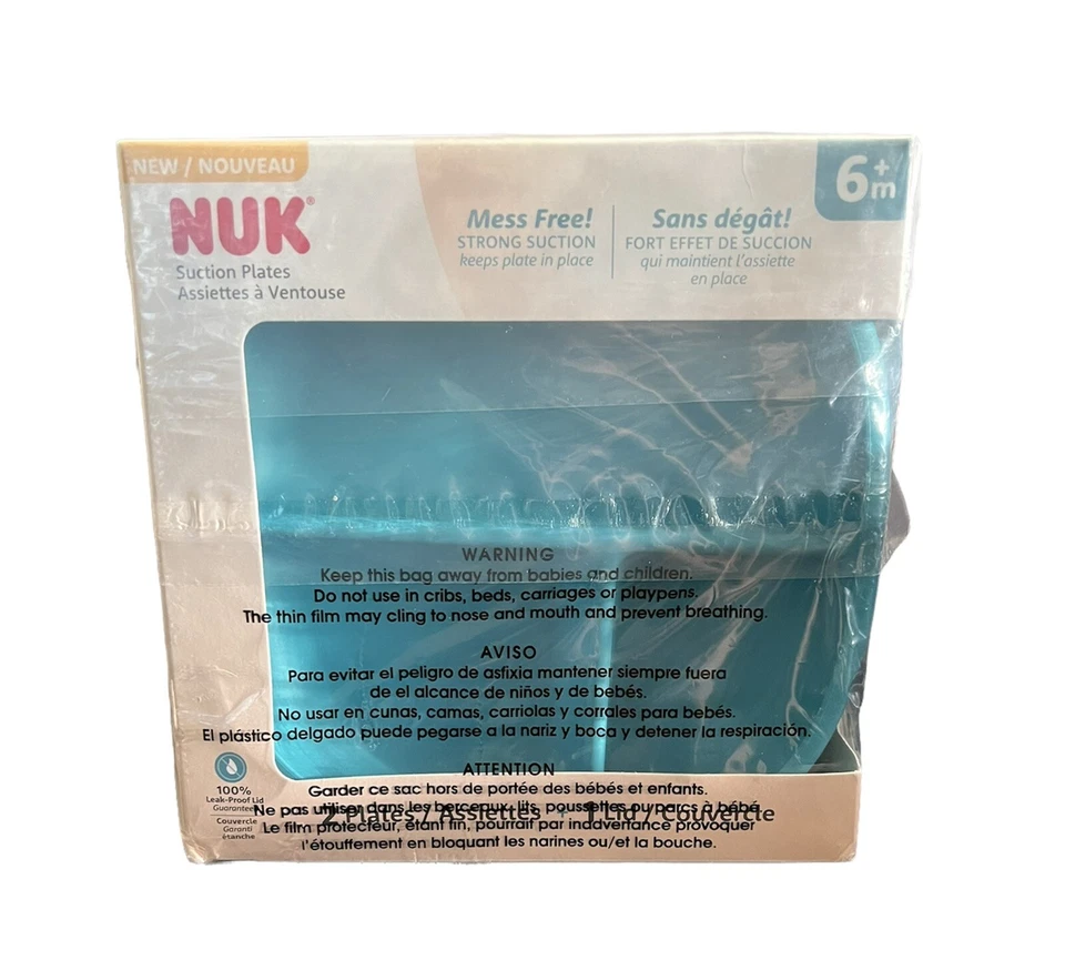 Paquete de 2 placas de succión y tapa NUK 6+ meses verde y azul Foto 1 de 3