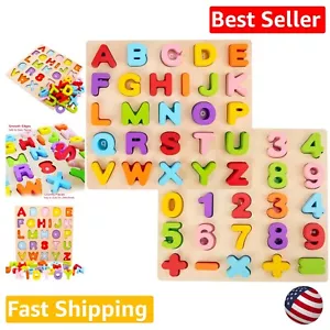 Wooden Alphabet & Number Puzzles for Toddlers - Educational Learning Toys 2 Pack - Picture 1 of 9