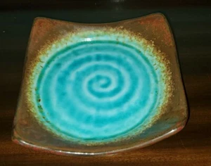 Pier 1 Square Decorative Plate Charger Candle Holder Tray Trivet Brown Turquoise - Picture 1 of 7