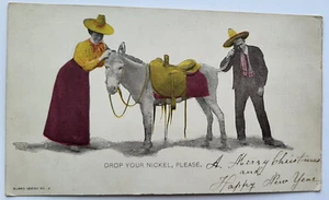 VINTAGE 1907 HUMOROUS DONKEY BURRO SER POSTCARD NO 6 "DROP YOUR NICKEL, PLEASE" - Picture 1 of 2
