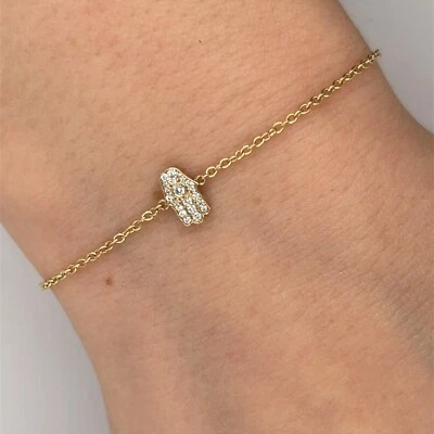 9ct Yellow Gold Diamond 0.054ct Pavé Set 8mm Hamsa Sign Bracelet - Image 1 of 3