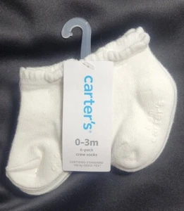 Carters Oeko-Tex 6 Pack Crew Socks - White - Baby Size 0-3 Months - Picture 1 of 2