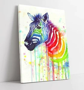 RAINBOW ZEBRA -DEEP FRAMED CANVAS WALL SPLASH ART PICTURE PAPER PRINT- RED BLUE - Picture 1 of 14