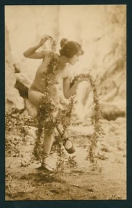 French 1915 Risqué Marvelous DANCER Flower Garland Sepia Tones Ballet Slippers - Picture 1 of 1