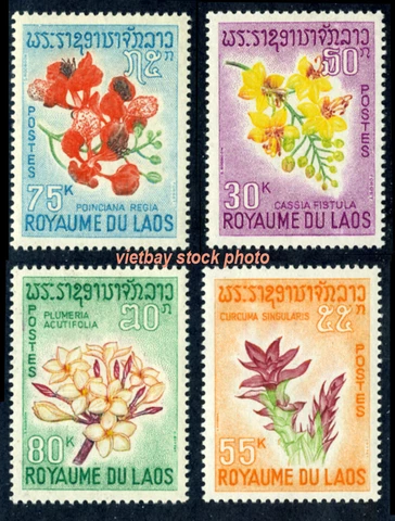 Laos 1967 Flowers: Blossoms, Drumstick, Turmeric, Peacock, Pagoda 152-155 MNH Cover