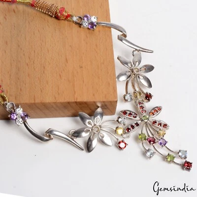 Enorme colgante artesanal de plata de ley de 16,79 gramos con múltiples piedras preciosas sin tratar Foto 1 de 4