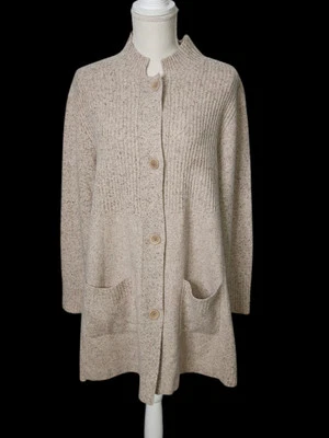 Cárdigan Suéter Bolsillos Eileen Fisher Mujer L Beige Angora Lana Seda Foto 1 de 4