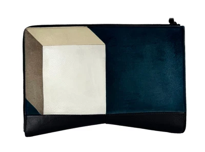 Auténtico Bolso sin asas Narcisco Rodriguez Gris Azul Negro Cuero Gamuza Cremallera Bolsillos Foto 1 de 4