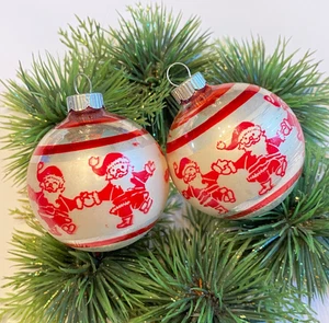 Lot of Two 1950s Shiny Brite Ornaments Stenciled Santa USA - Picture 1 of 9