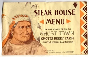 2 Stück Steakhaus Menüs Knott's Berry Farm Geronimo Vintage 50er Jahre Buena Park - Bild 1 von 9