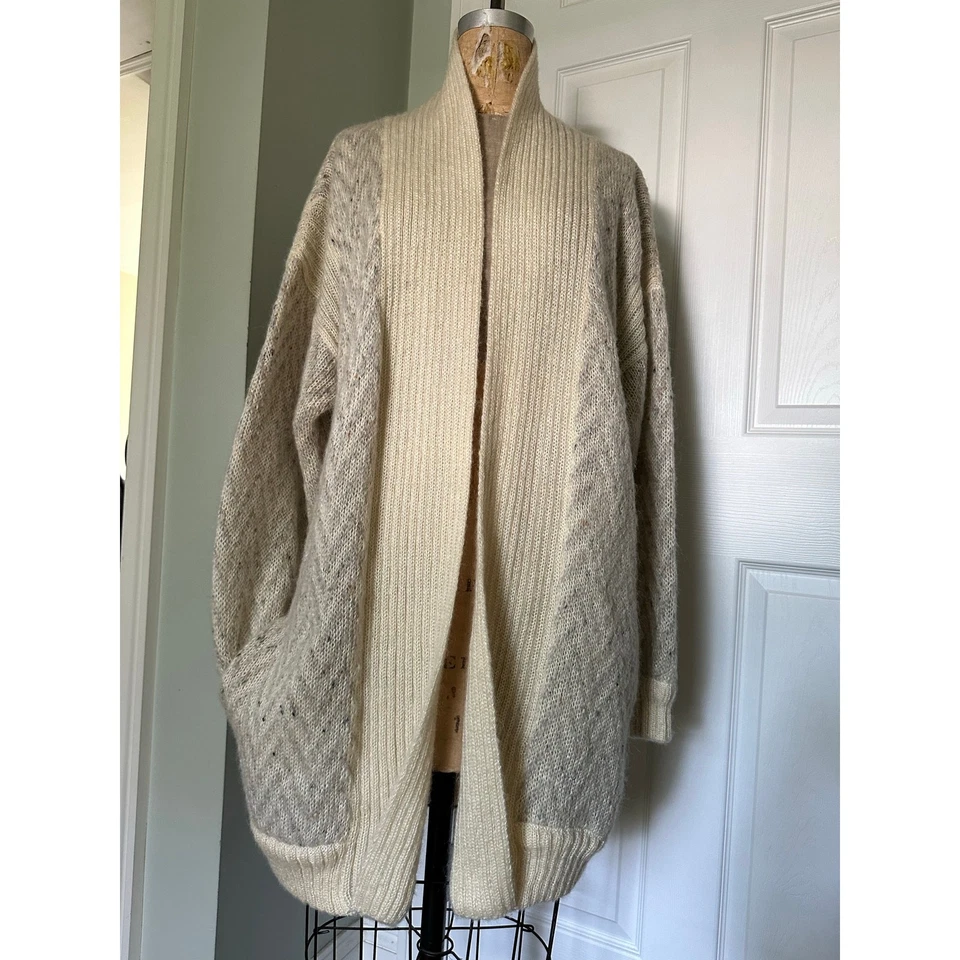 Cárdigan Suéter Tejido Lana Vintage Mujer Largo Lana Crema Amanda Felding Talla M Foto 1 de 4