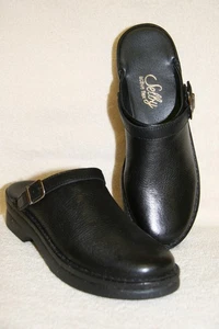 SELBY Libby Clogs/Mules Size 7 Narrow Black Leather Slip-on Shoes~Buckle~Brazil - Picture 1 of 9
