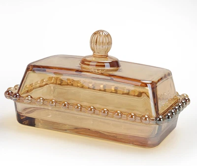 Glass Vintage Butter Dish with Lid for Countertop Amber Crystal Butter Holder Co - Image 1 of 4