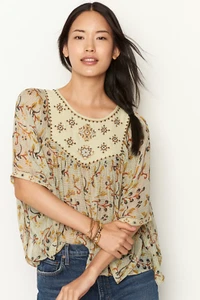 ¡Nuevo! XS NUEVO CON ETIQUETAS Anthropologie Raga "Blusa Rianne Shimmer" $168 AGOTADA - Imagen 1 de 2