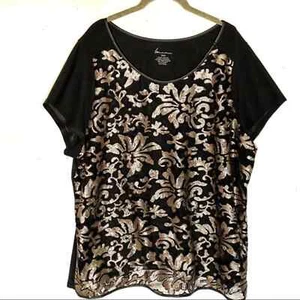 Lane Bryant Sequin Top Women's Size 22 24 Black Short Sleeve Sheer Pullover - Picture 1 of 6