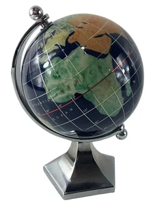 World Globe Inlaid Semi-Precious Stones 5.5" H - Picture 1 of 8
