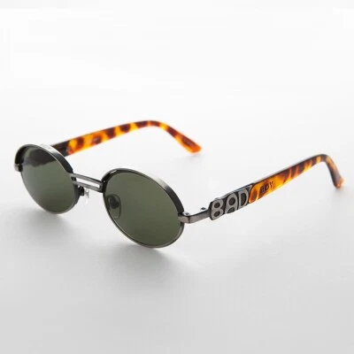 Oval Gunmetal Bad Boy Brand Vintage Sunglasses Green Lens - Tommy - Image 1 of 3