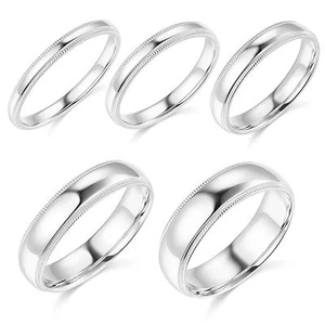 14K White Gold 2mm 3mm 4mm 5mm 6mm Comfort Fit Men Women Milgrain Wedding Band - Picture 1 of 13