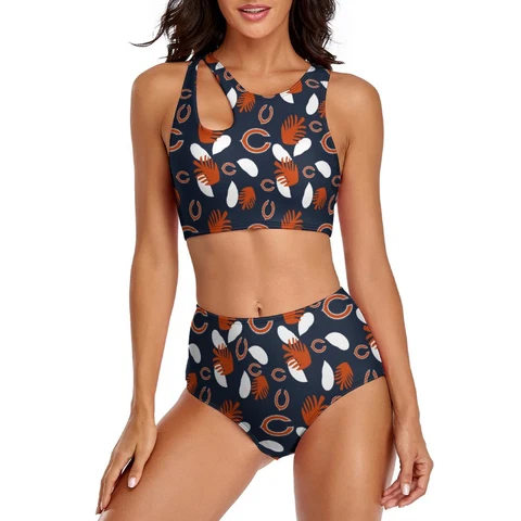Chicago Bears 2-piece Swimsuit Womens Print Beach Swimwear with Chest Pad Cover