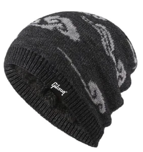 GIBSON® Logo Oversized Thermo Knit Fleece Lined Beanie - Black / Gray + BONUS!! - Bild 1 von 2