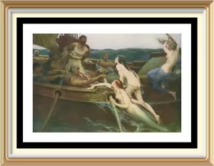 Old Vintage HERBERT DRAPER Art Print ULYSSES SIRENS Nude Women Mermaid Mythology - Picture 1 of 1