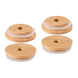 Paquete de 2 tapas de bambú con tapas de orificio de paja para taza de vidrio - Imagen 1 de 12