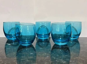 Aqua Teal Cordial Stemless Glasses ( Set Of 5) VTG - Picture 1 of 3