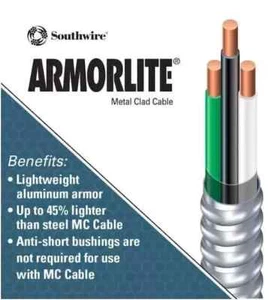 100' 14/2 Solid CU MC (Metal Clad) Armorlite Cable - Picture 1 of 2
