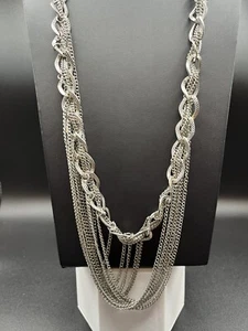 Vintage Silver Tone Multi Chain Necklace 32” #578 - Picture 1 of 6