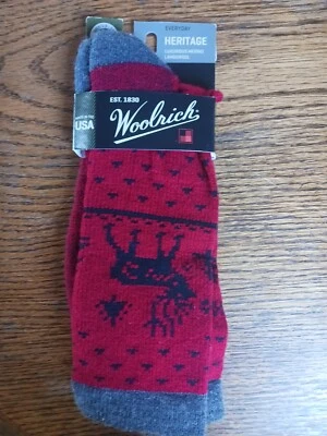 Woolrich socks large lg L Deer Stag Buck merino wool women men crew red Warm - Image 1 of 3