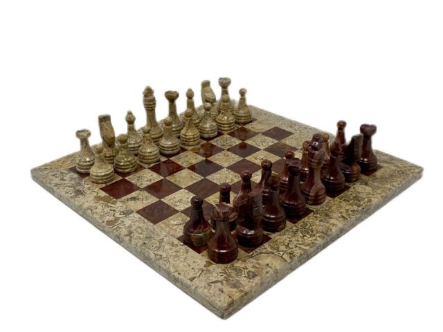 Brown & White Marble Chess Set - Samson Historical