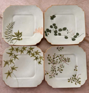 Antique Haviland Limoges 7.25" Pale Green Square Plates c1868-1898: LEAF DESIGNS - Picture 1 of 7
